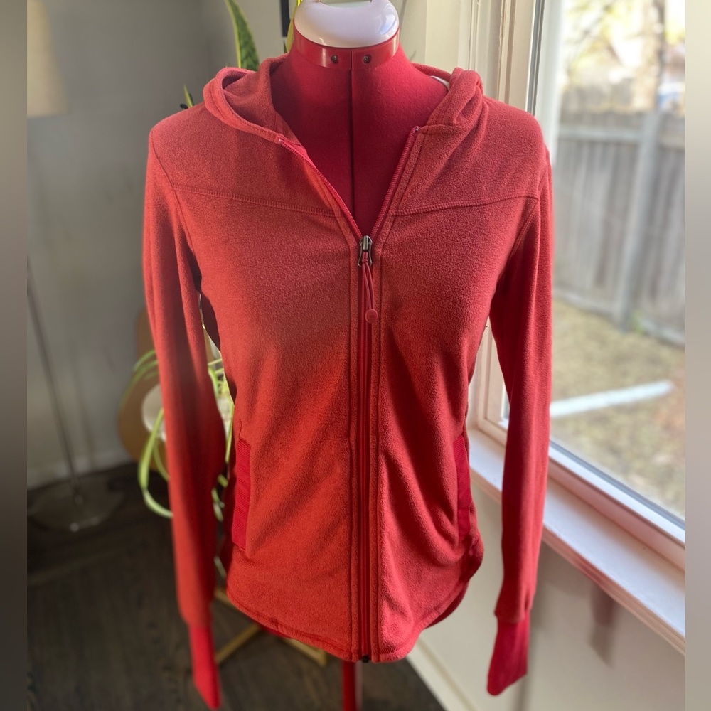 REI red-orange zip up hoodie, size small
